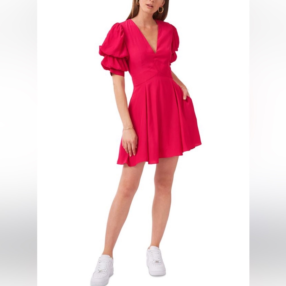 1 state tiered bubble sleeve mini dress hot pink M nwt